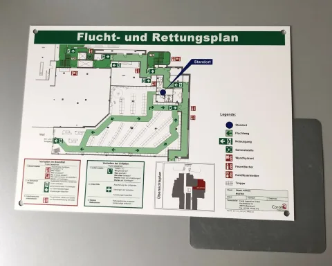 ALU-Schild (Brandschutzklasse A1/ A2 nach EN13501), 4c-farbig bedruckt in DIN A3